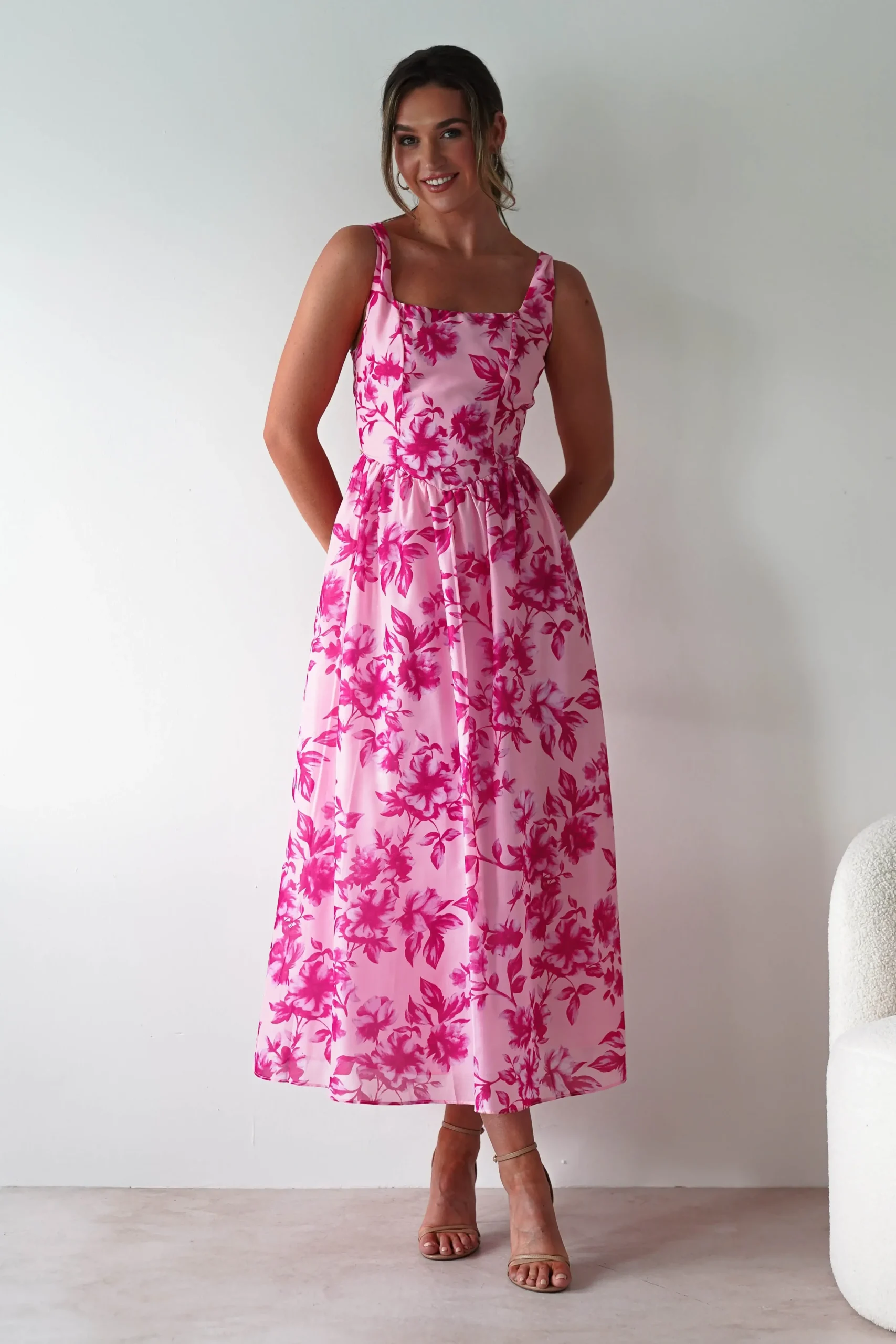 Discount Maisie Floral Skater Maxi Dress | Pink Lange Kleider|Maxikleider
