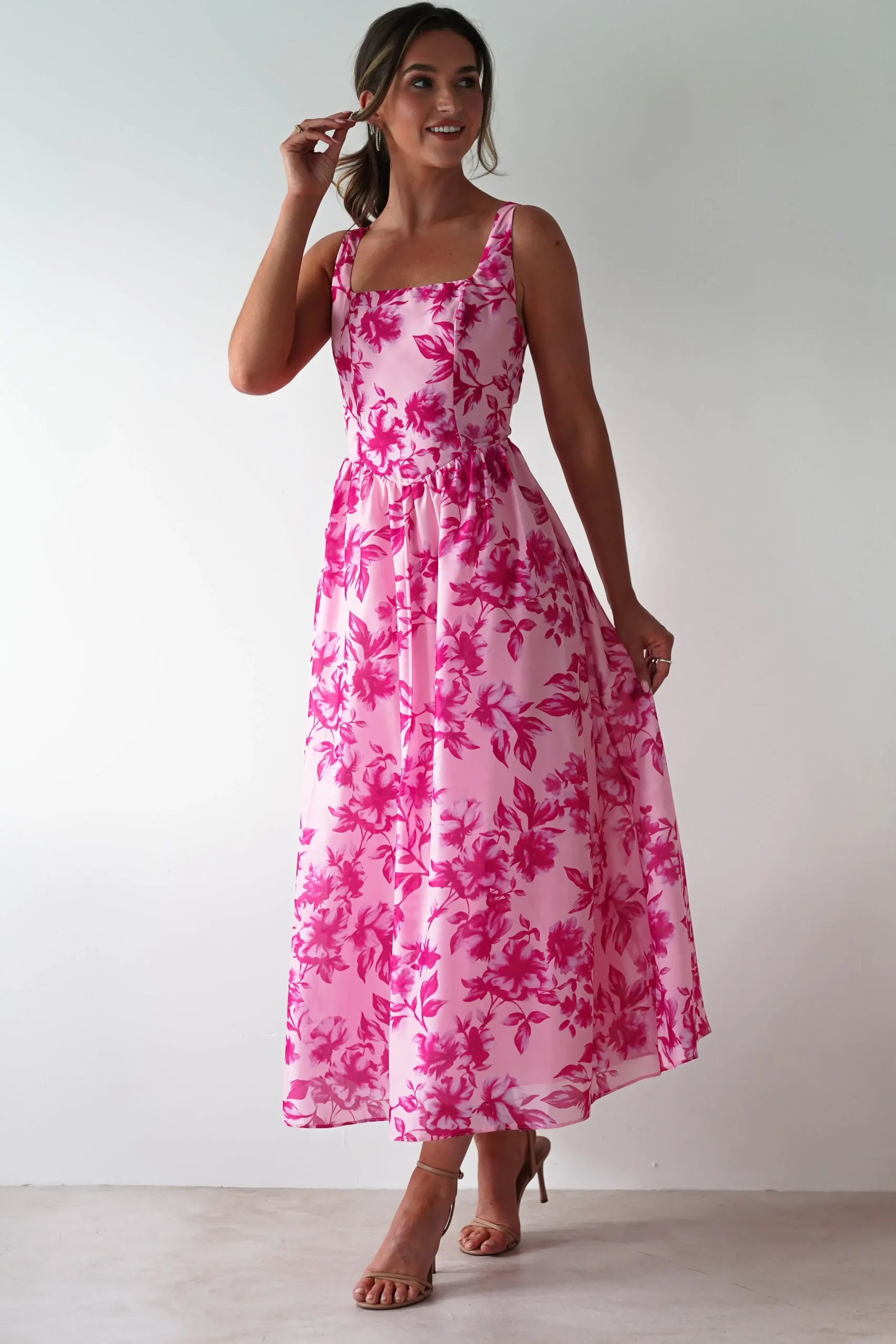 Discount Maisie Floral Skater Maxi Dress | Pink Lange Kleider|Maxikleider