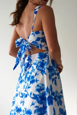 Online Maisie Floral Skater Maxi Dress | Blue Lange Kleider|Maxikleider