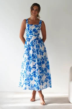 Online Maisie Floral Skater Maxi Dress | Blue Lange Kleider|Maxikleider