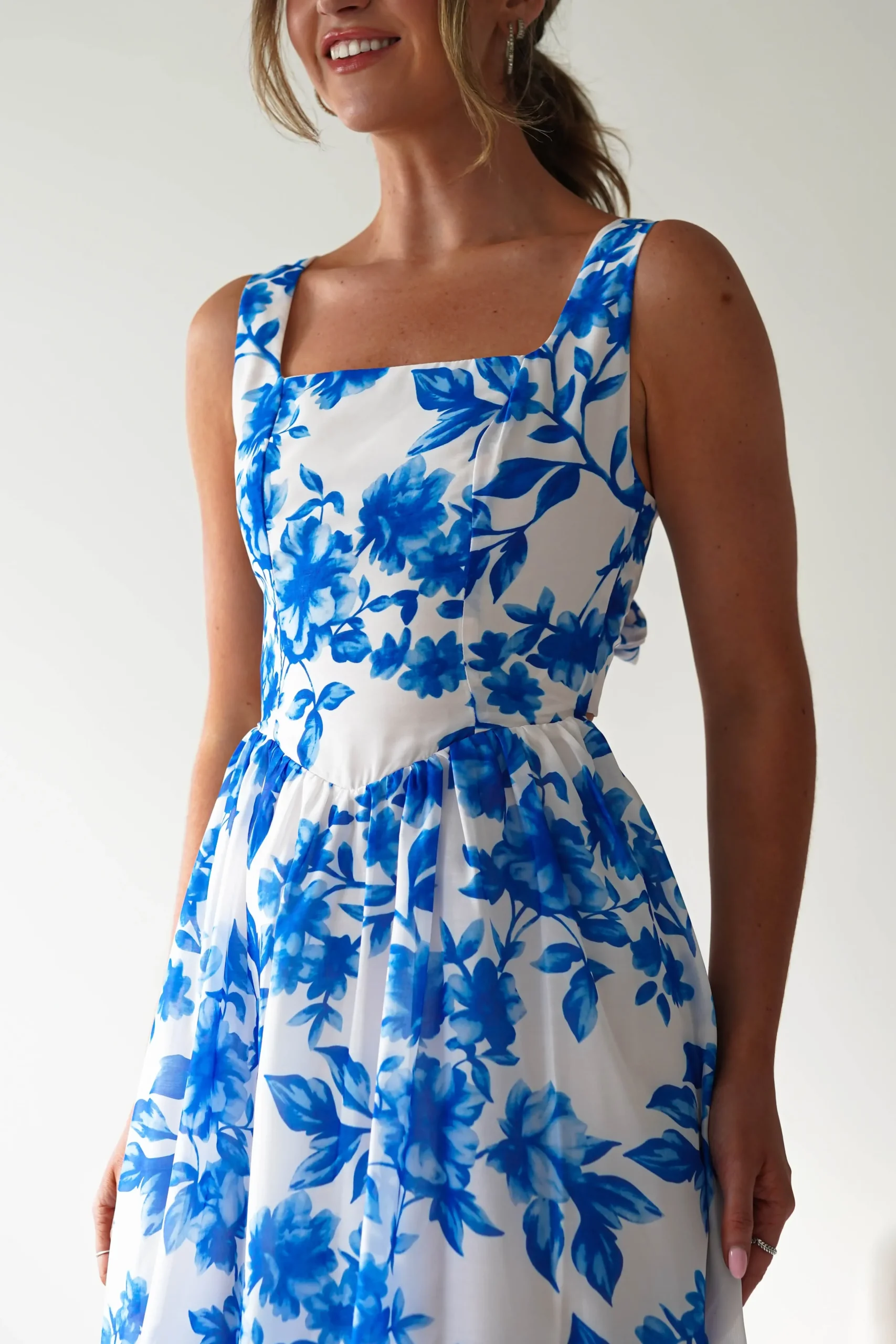 Online Maisie Floral Skater Maxi Dress | Blue Lange Kleider|Maxikleider