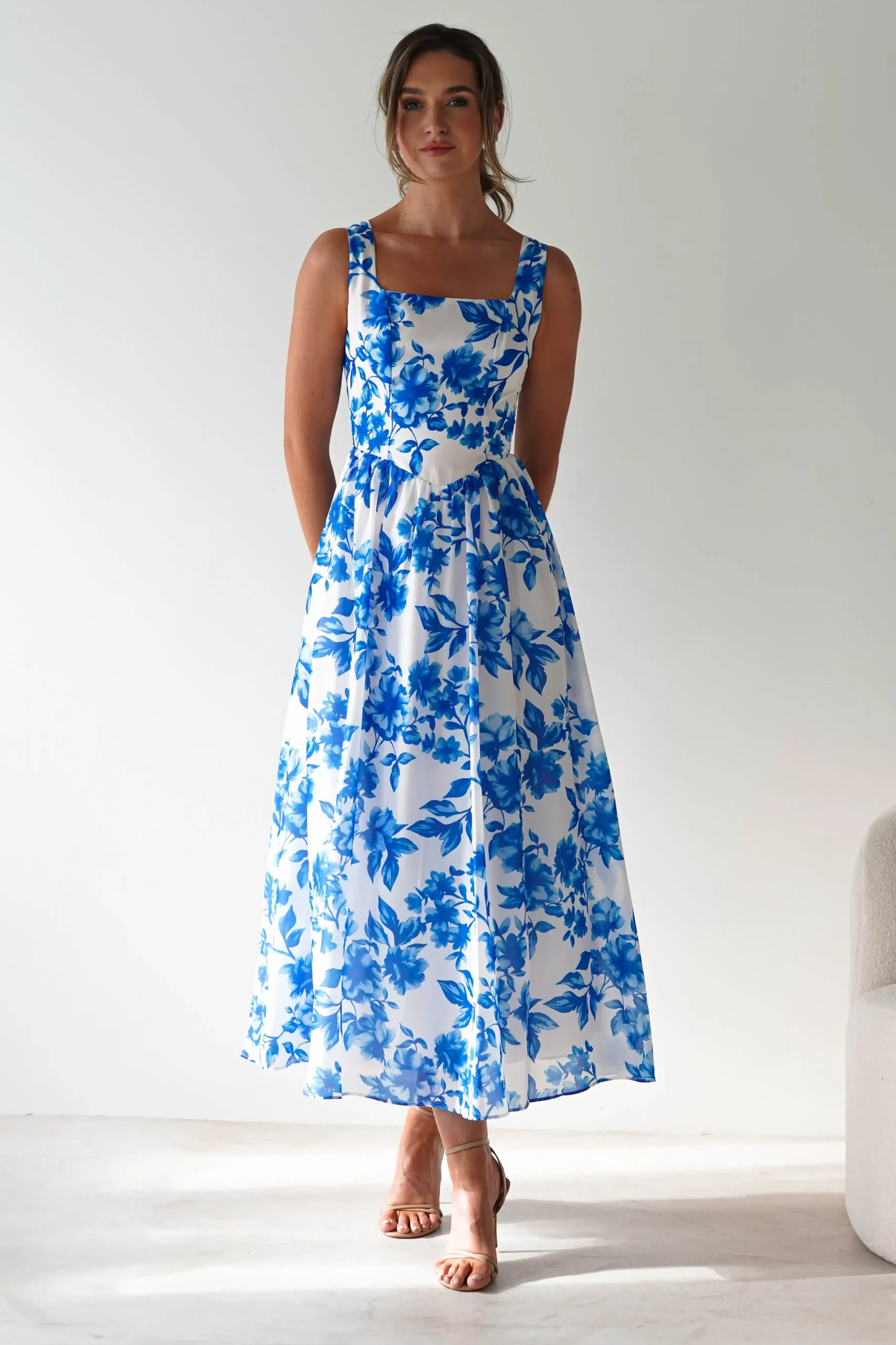 Online Maisie Floral Skater Maxi Dress | Blue Lange Kleider|Maxikleider