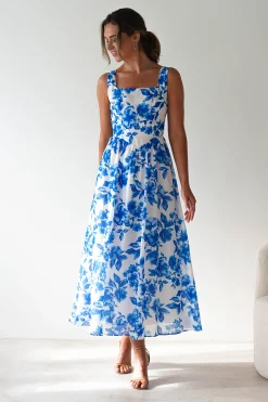 Online Maisie Floral Skater Maxi Dress | Blue Lange Kleider|Maxikleider
