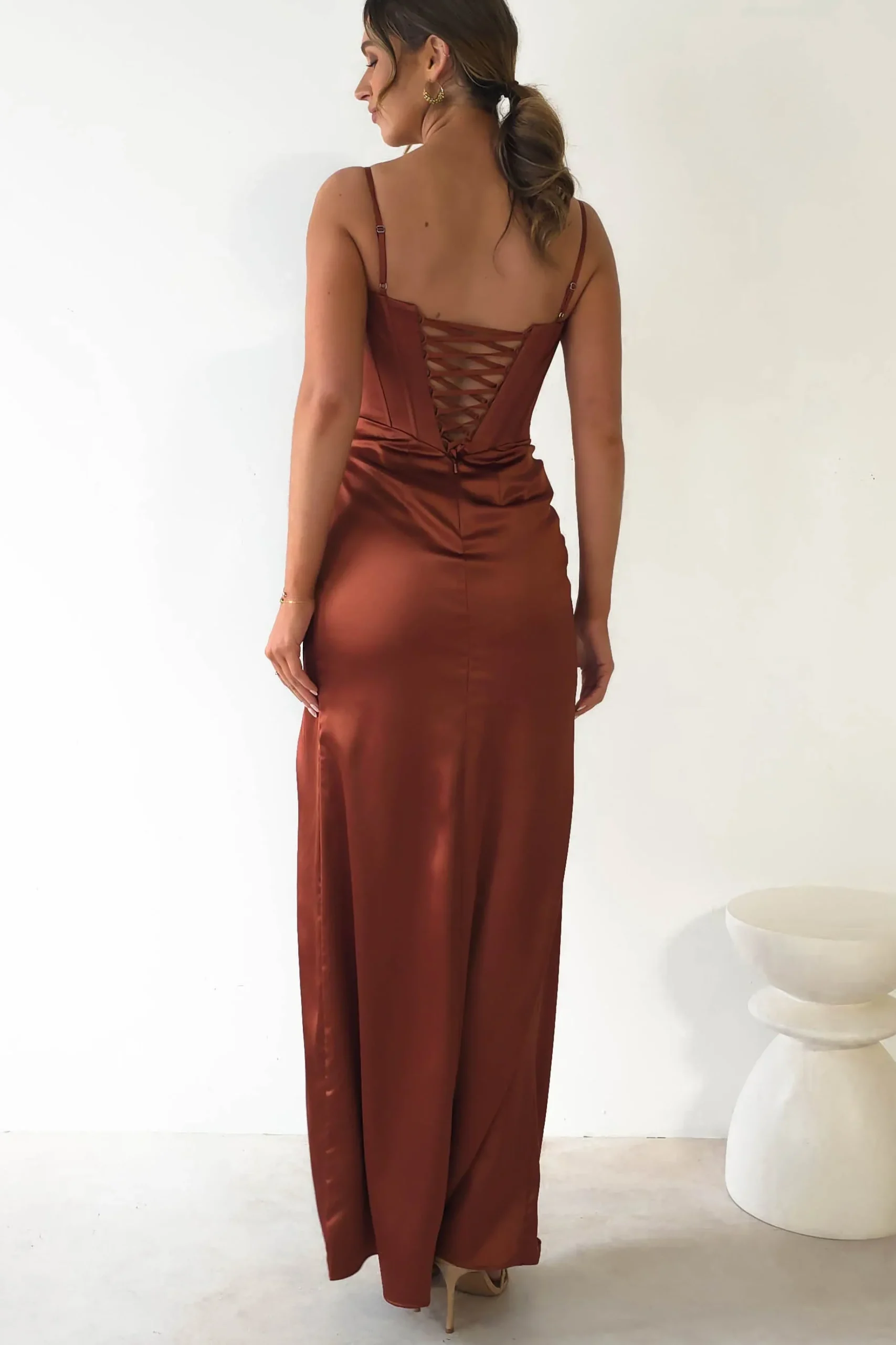 Online Maja Satin Corset Gown | Rust Lange Kleider|Maxikleider
