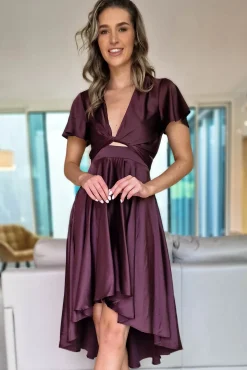 Hot Maleri Satin Midi Dress | Chocolate Mittellange Kleider|Midi-kleider
