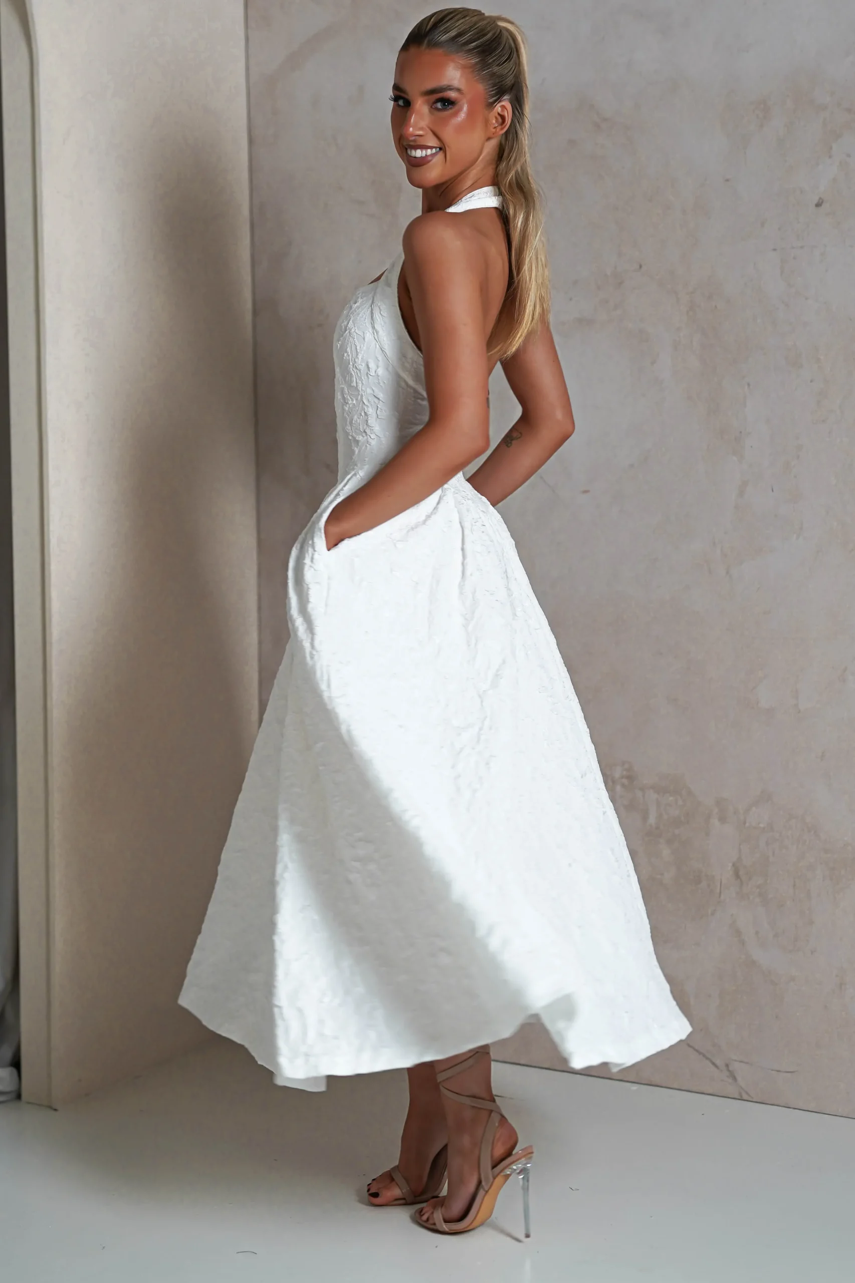 Best Margot Textured Midaxi Dress | White Lange Kleider|Maxikleider