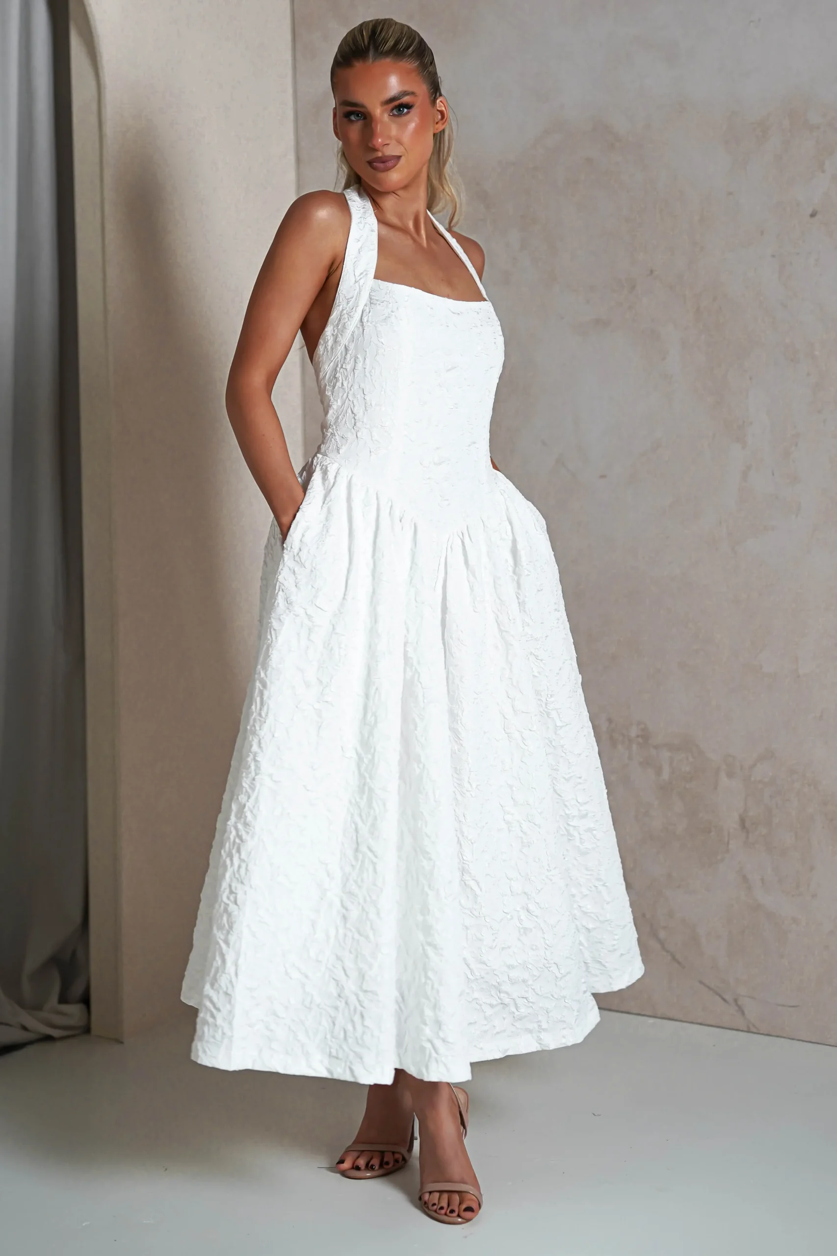 Best Margot Textured Midaxi Dress | White Lange Kleider|Maxikleider