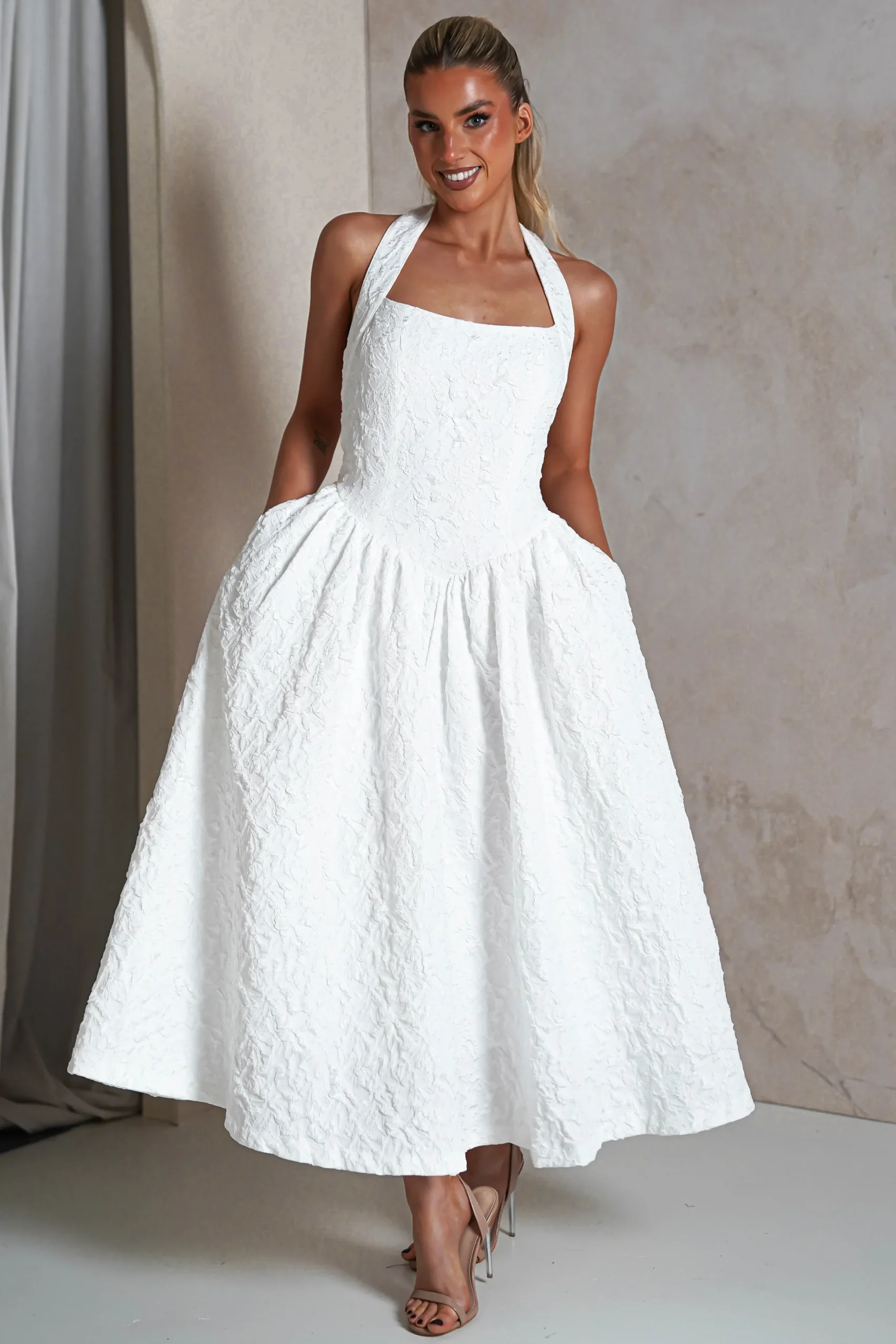 Best Margot Textured Midaxi Dress | White Lange Kleider|Maxikleider