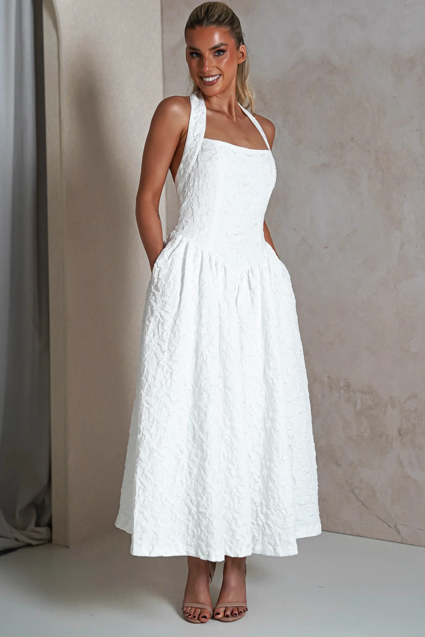 Best Margot Textured Midaxi Dress | White Lange Kleider|Maxikleider