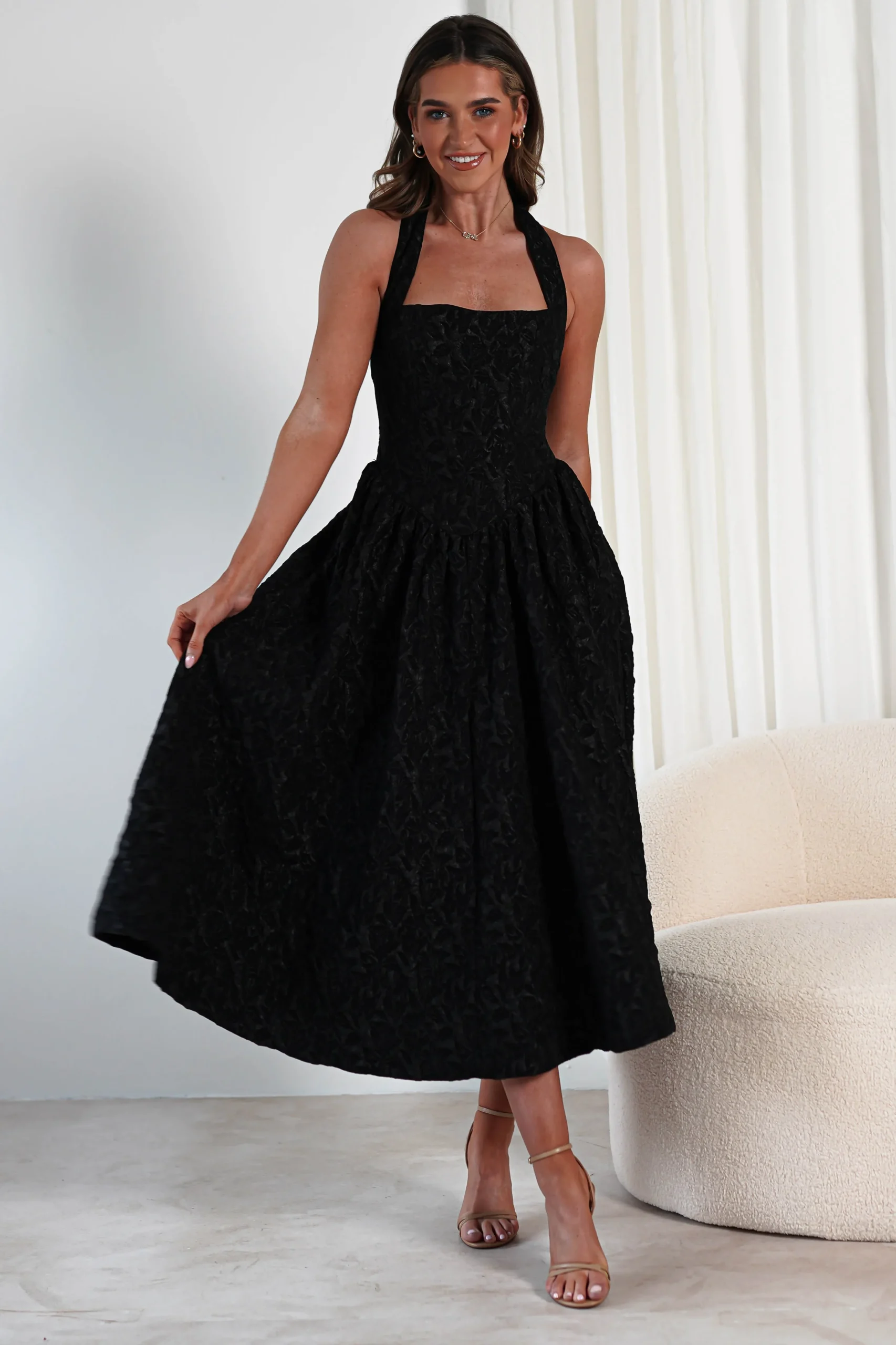 Best Margot Textured Midaxi Dress | Black Lange Kleider|Maxikleider