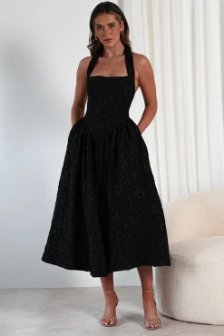 Best Margot Textured Midaxi Dress | Black Lange Kleider|Maxikleider