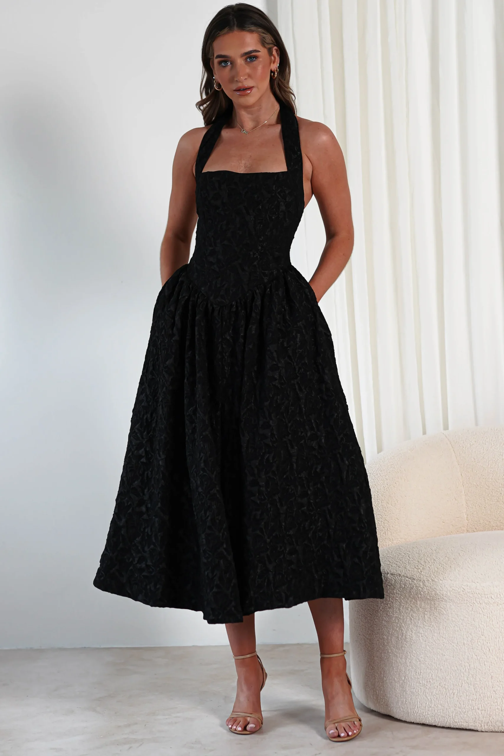 Best Margot Textured Midaxi Dress | Black Lange Kleider|Maxikleider