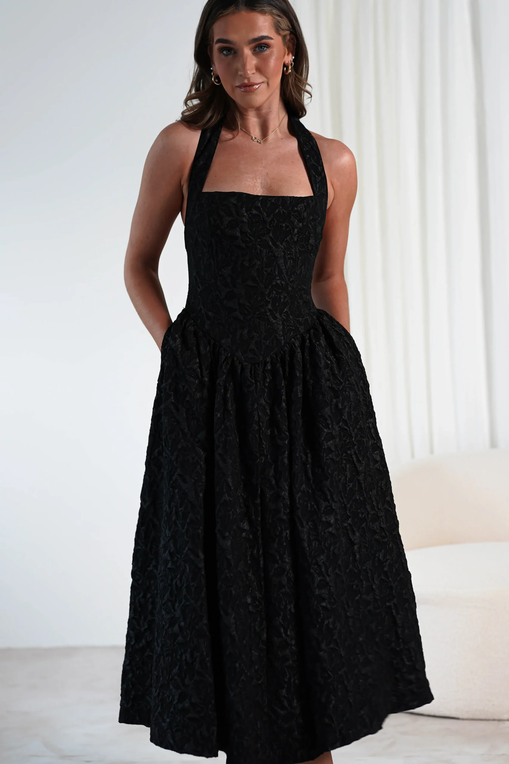 Best Margot Textured Midaxi Dress | Black Lange Kleider|Maxikleider