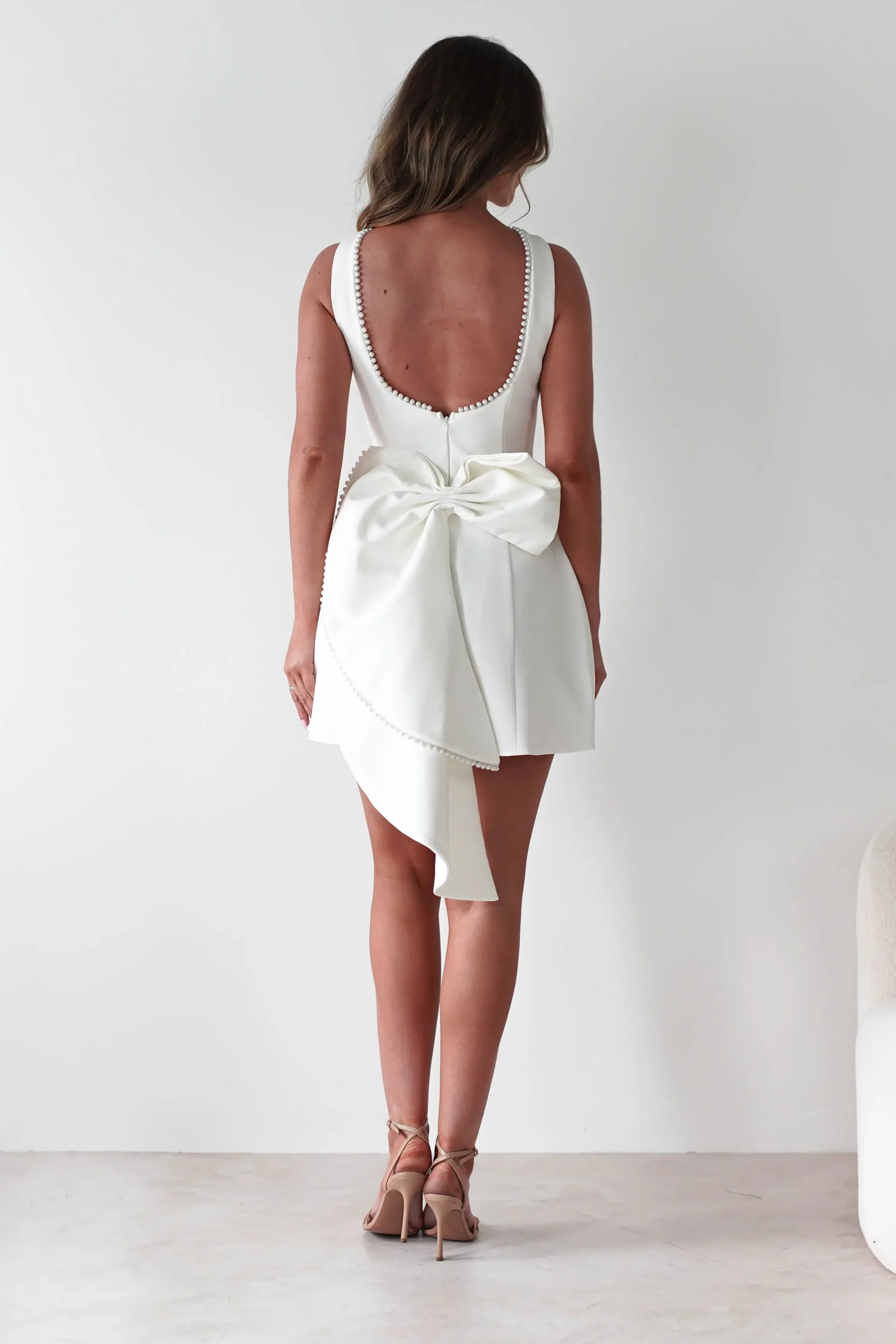 Clearance Maria Pearl Bow Detail Mini Dress | White Kleider In Minilänge|Minikleider