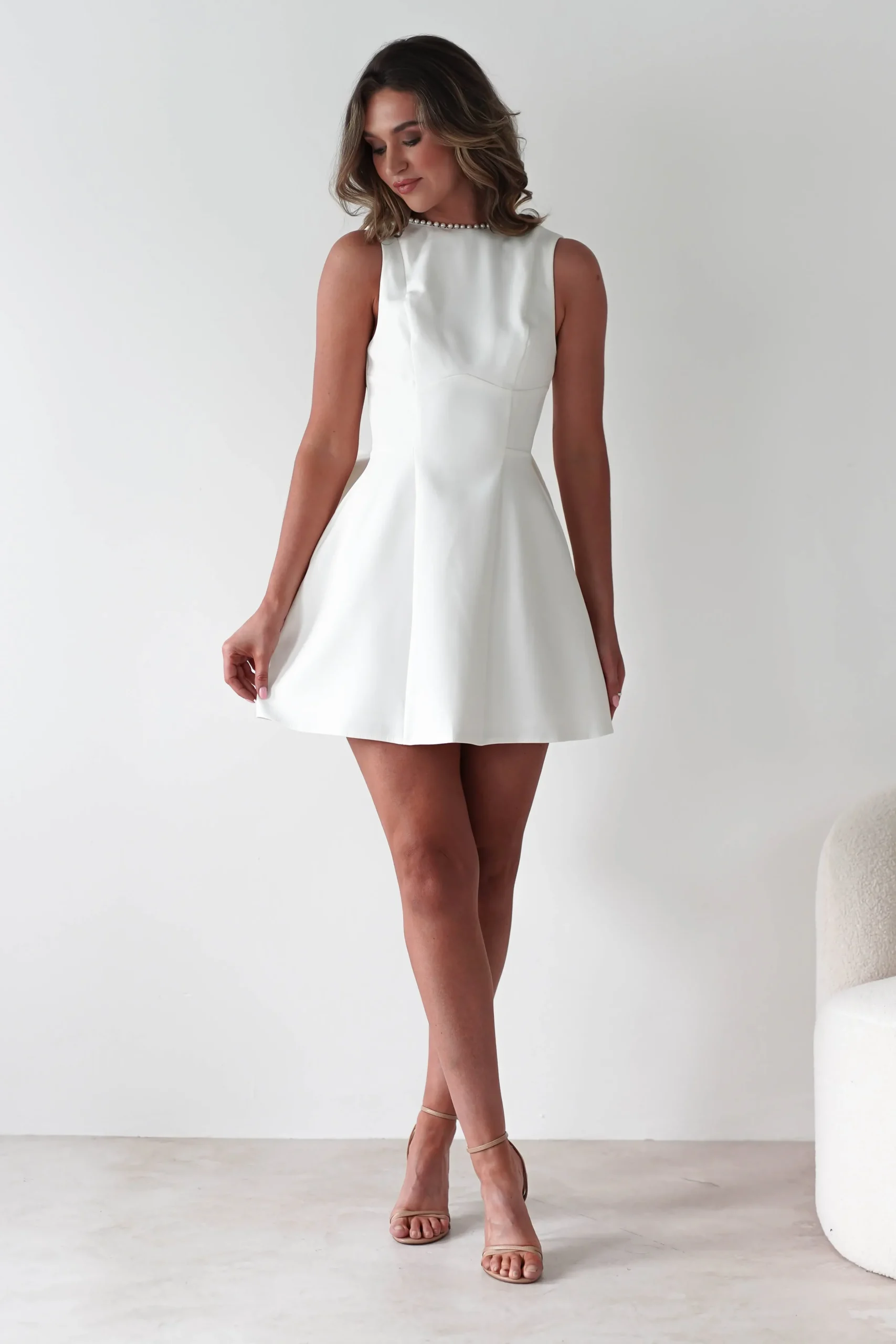 Clearance Maria Pearl Bow Detail Mini Dress | White Kleider In Minilänge|Minikleider