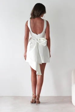 Clearance Maria Pearl Bow Detail Mini Dress | White Kleider In Minilänge|Minikleider
