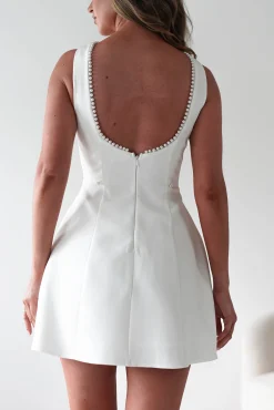 Clearance Maria Pearl Bow Detail Mini Dress | White Kleider In Minilänge|Minikleider
