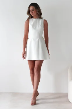 Clearance Maria Pearl Bow Detail Mini Dress | White Kleider In Minilänge|Minikleider