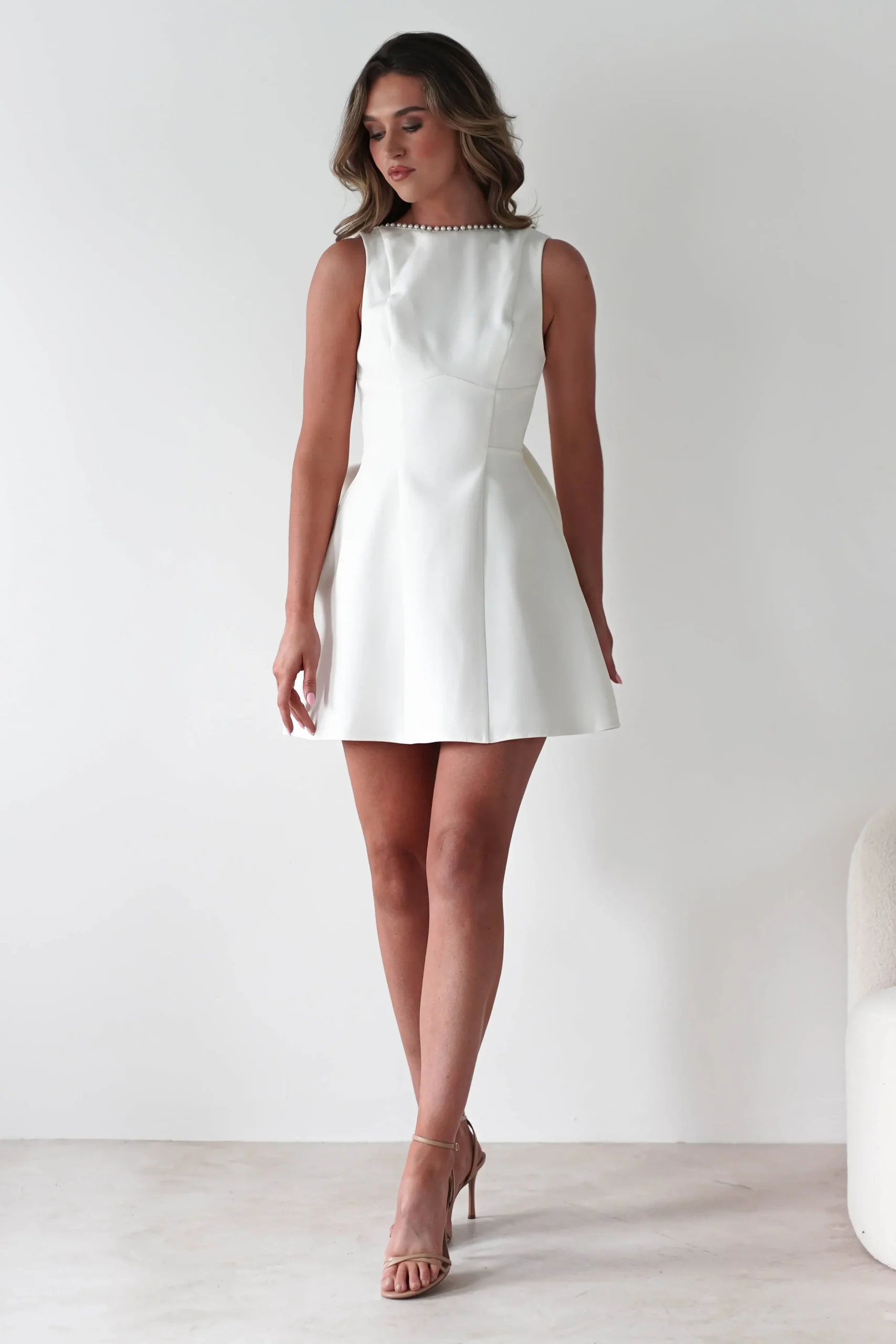 Clearance Maria Pearl Bow Detail Mini Dress | White Kleider In Minilänge|Minikleider