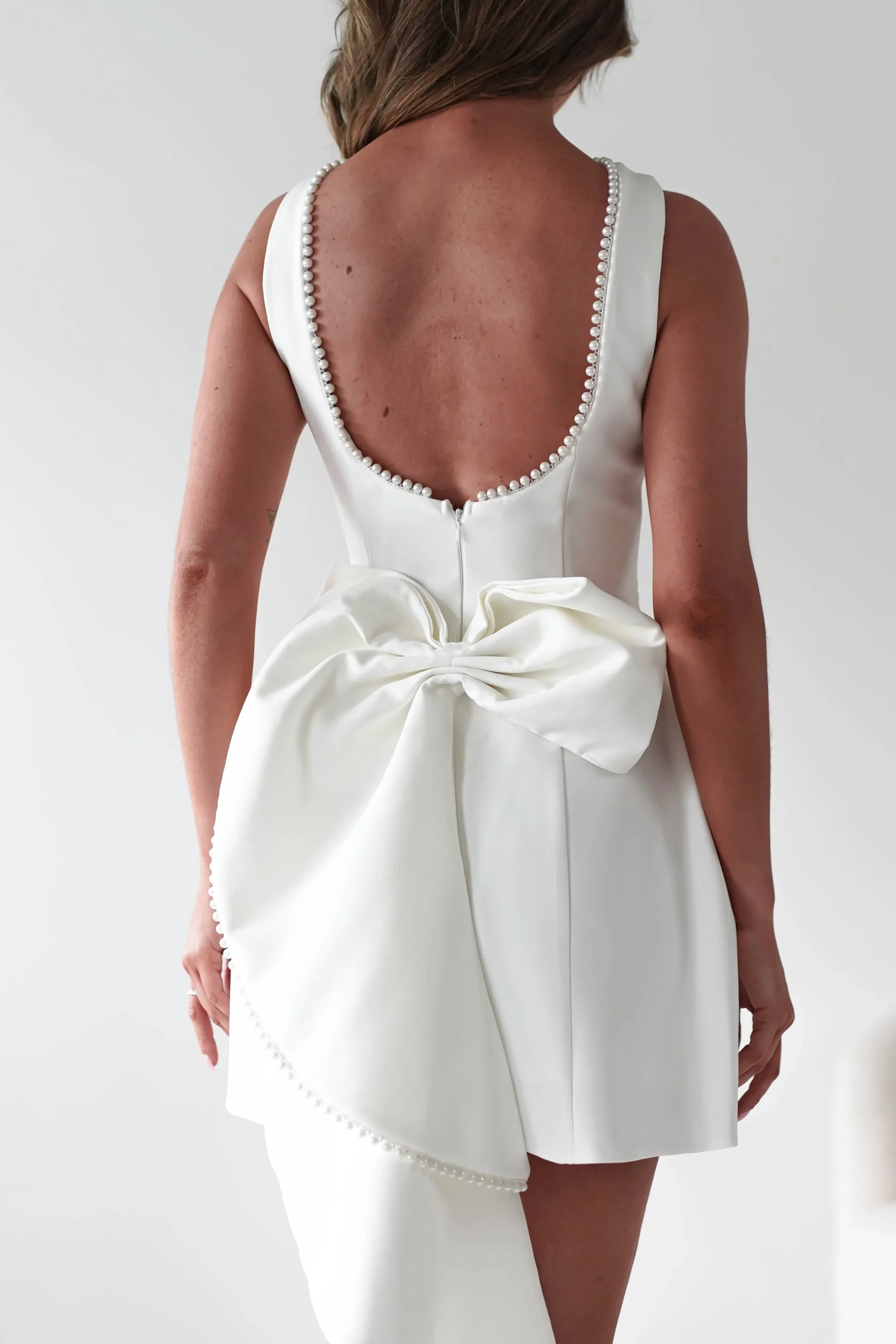 Clearance Maria Pearl Bow Detail Mini Dress | White Kleider In Minilänge|Minikleider