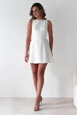 Clearance Maria Pearl Bow Detail Mini Dress | White Kleider In Minilänge|Minikleider