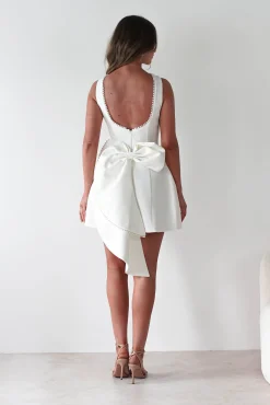 Clearance Maria Pearl Bow Detail Mini Dress | White Kleider In Minilänge|Minikleider