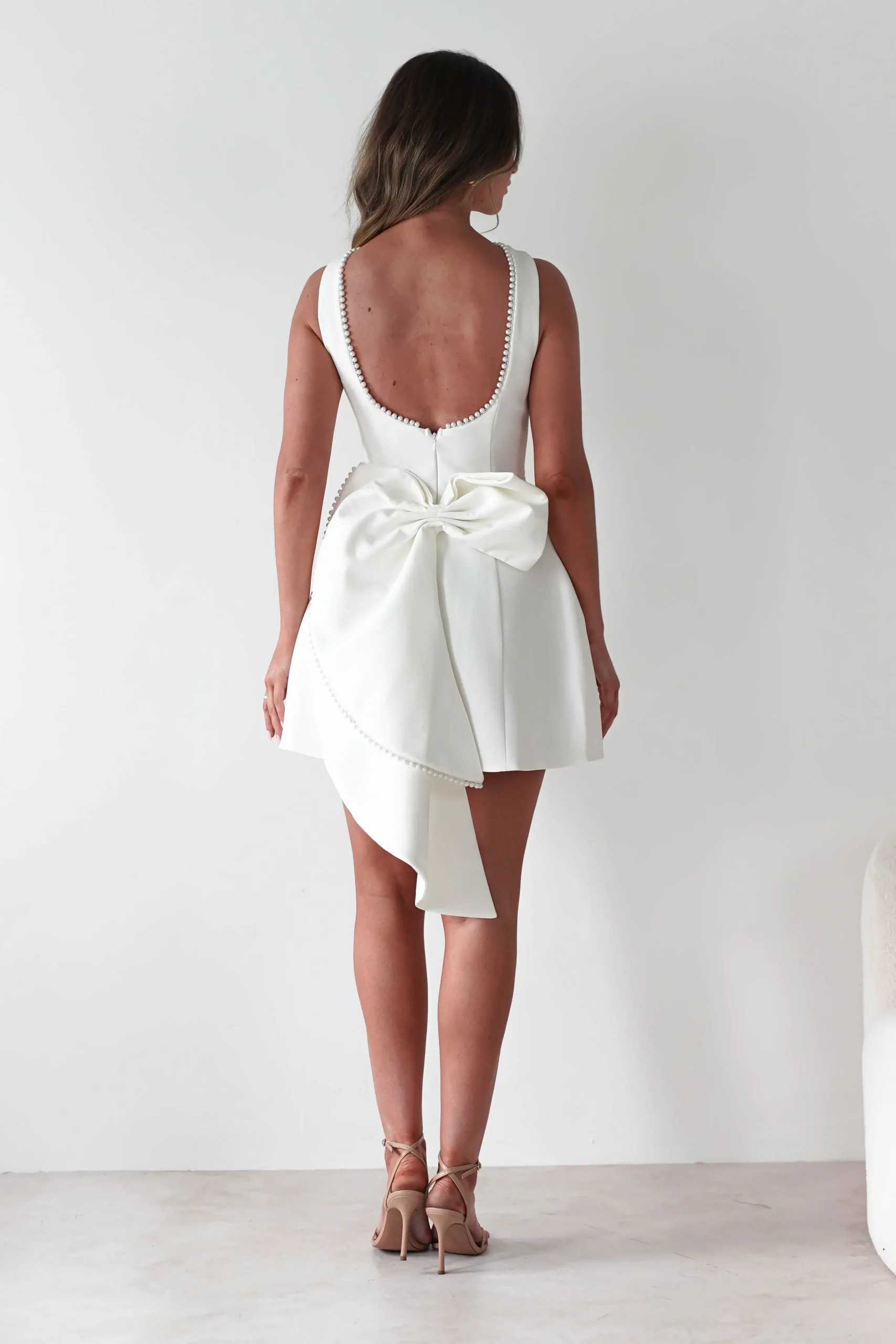 Clearance Maria Pearl Bow Detail Mini Dress | White Kleider In Minilänge|Minikleider
