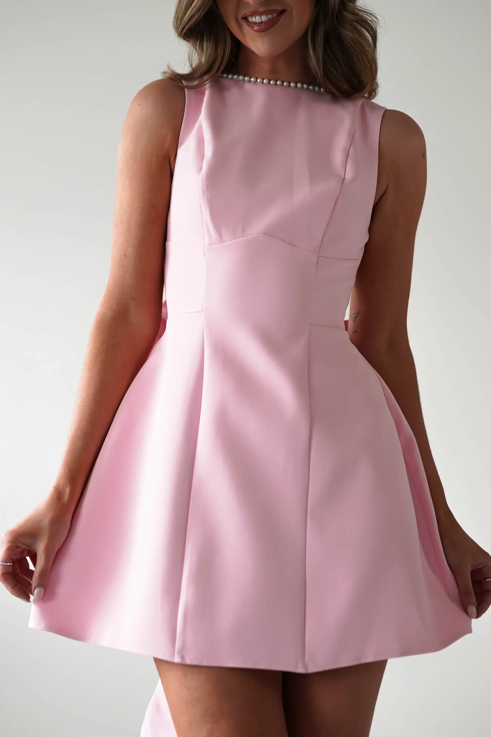 Outlet Maria Pearl Bow Detail Mini Dress | Pink Kleider In Minilänge|Minikleider