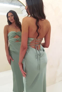 Clearance Marlini Strapless Cut Out Midi Dress | Olive Mittellange Kleider|Midi-kleider
