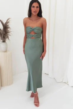 Clearance Marlini Strapless Cut Out Midi Dress | Olive Mittellange Kleider|Midi-kleider
