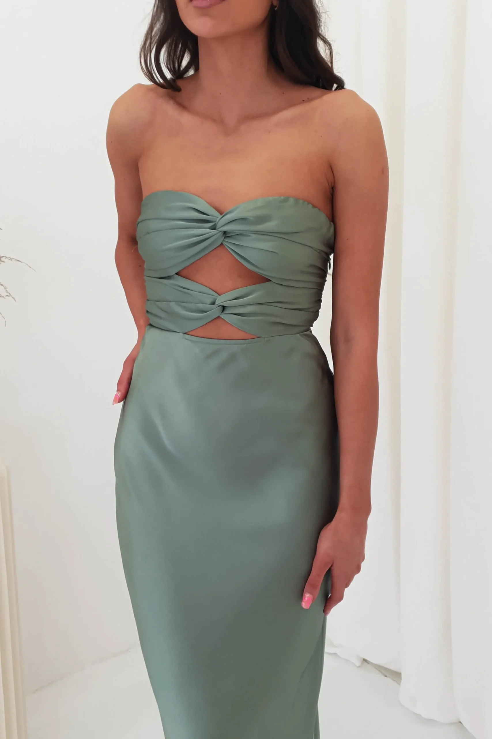 Clearance Marlini Strapless Cut Out Midi Dress | Olive Mittellange Kleider|Midi-kleider