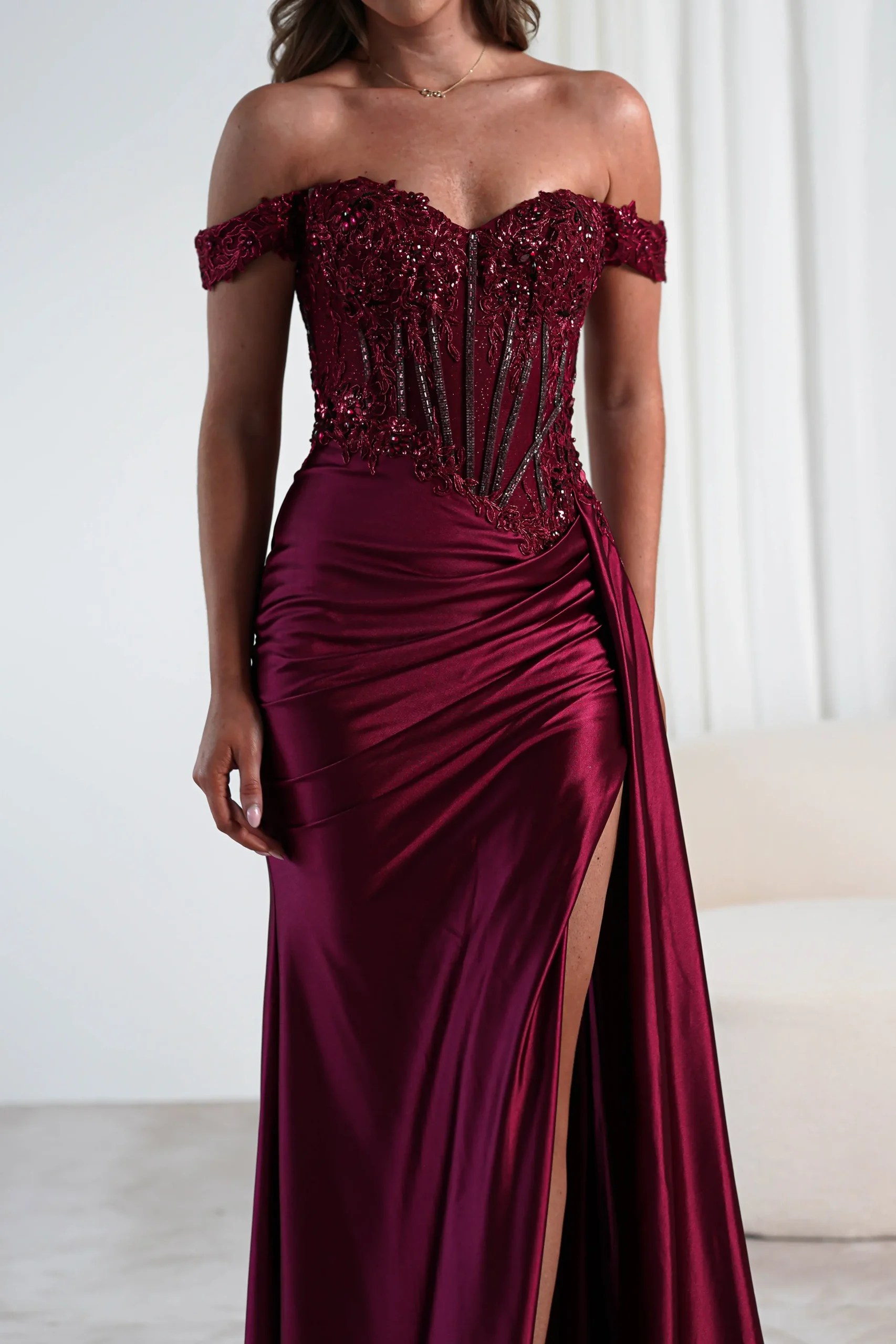 Fashion Marsela Lace Bodice Gown | Burgundy Sommerkleider|Sommerkleider