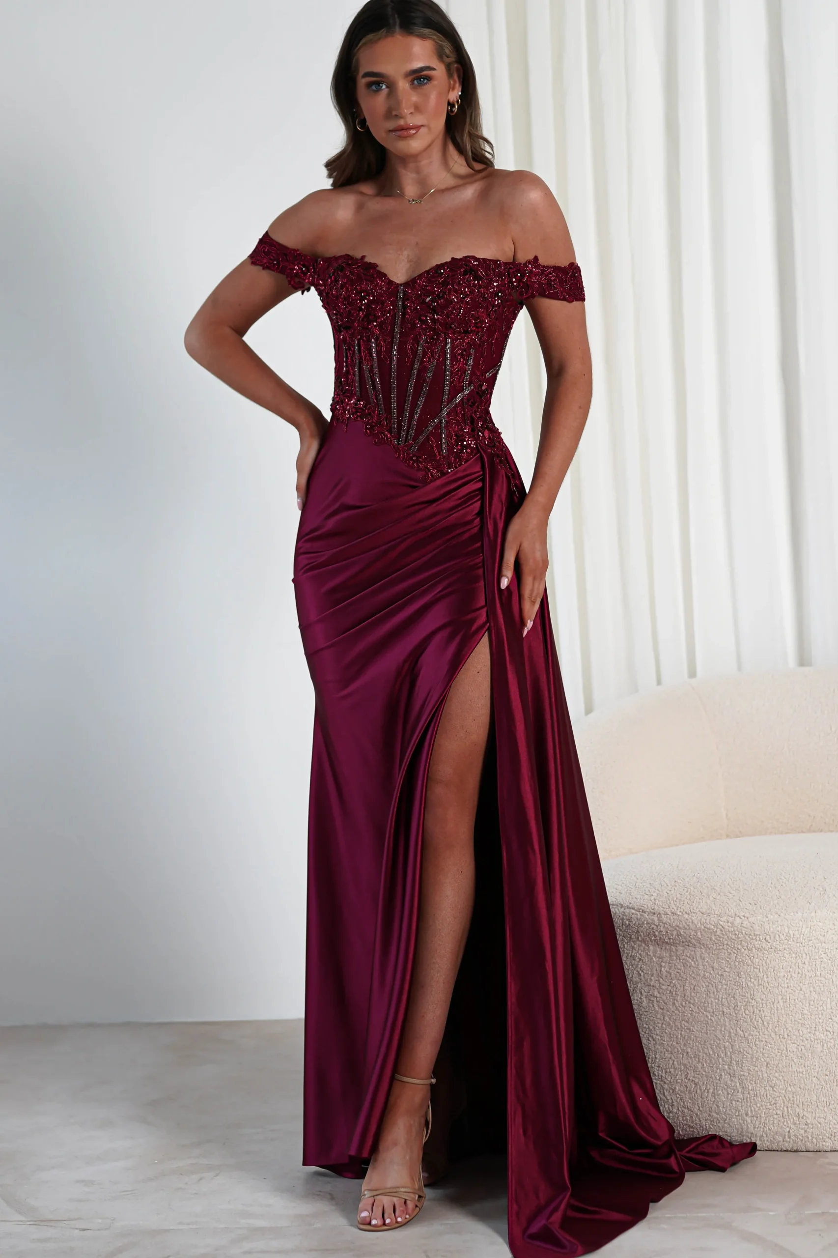 Fashion Marsela Lace Bodice Gown | Burgundy Sommerkleider|Sommerkleider
