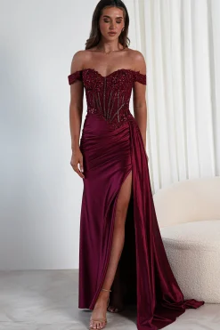 Fashion Marsela Lace Bodice Gown | Burgundy Sommerkleider|Sommerkleider