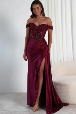 Fashion Marsela Lace Bodice Gown | Burgundy Sommerkleider|Sommerkleider