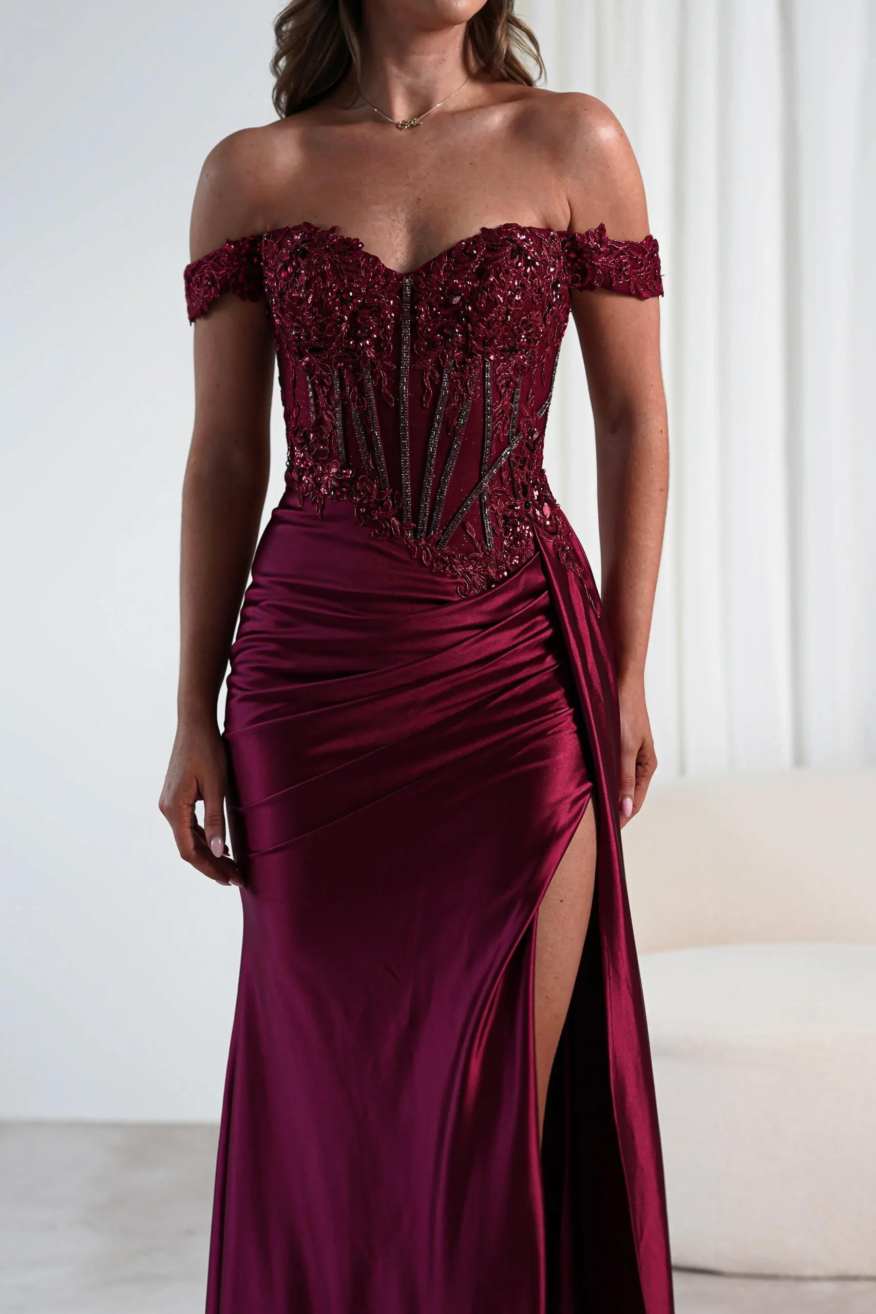 Fashion Marsela Lace Bodice Gown | Burgundy Sommerkleider|Sommerkleider