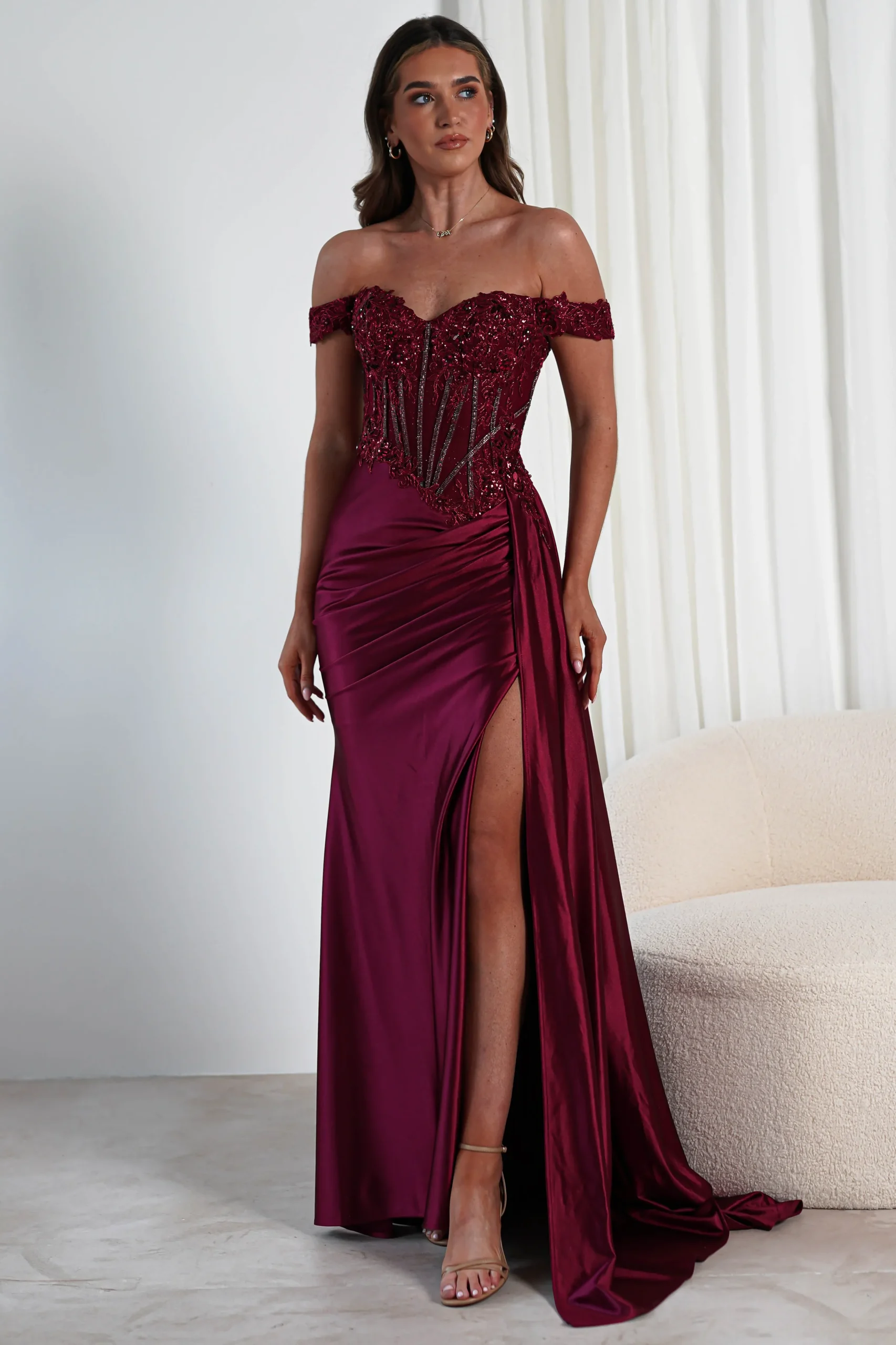 Fashion Marsela Lace Bodice Gown | Burgundy Sommerkleider|Sommerkleider