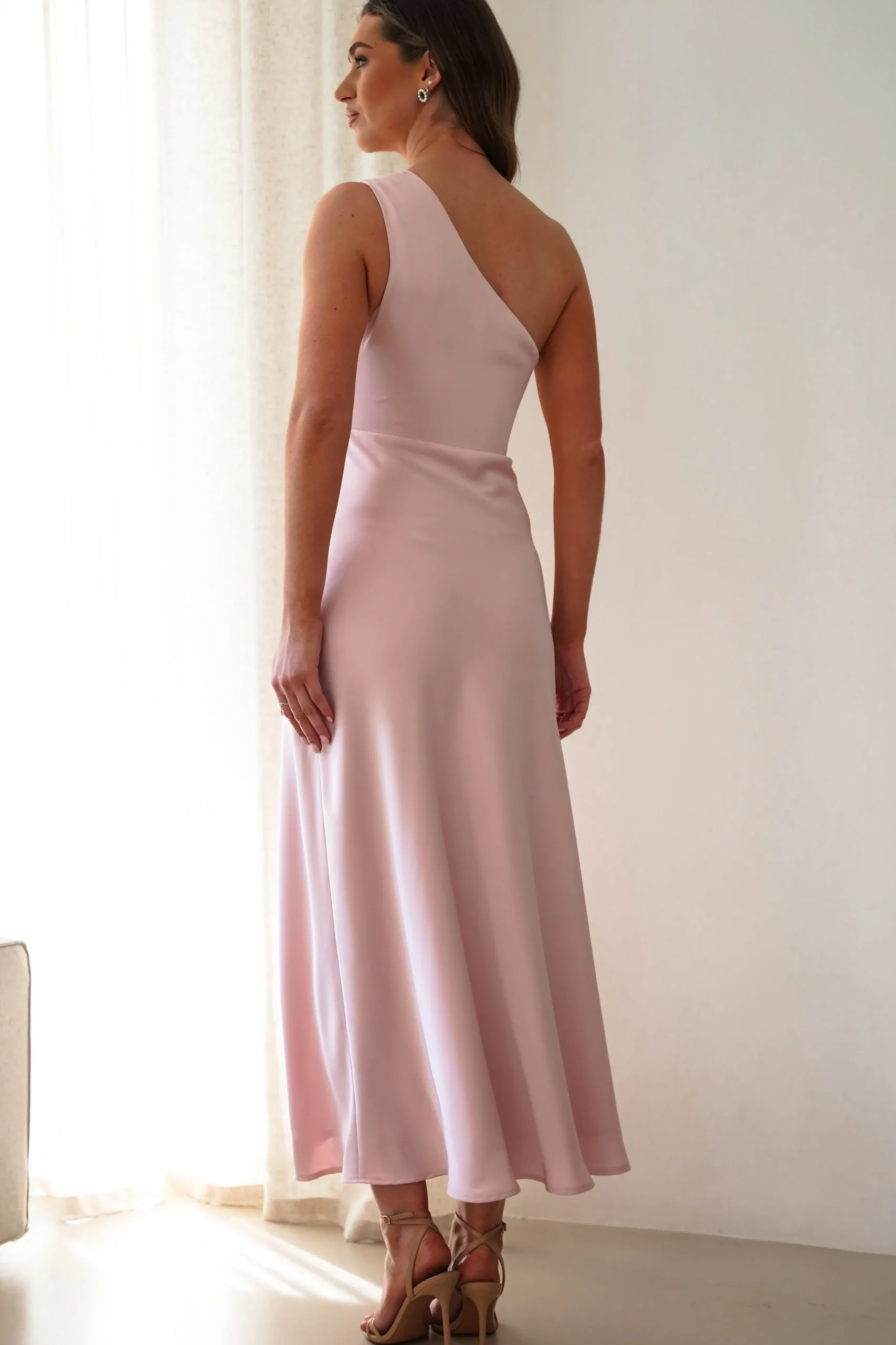 New Meera Soft Matte Satin Midaxi Dress | Blush Pink Lange Kleider|Maxikleider