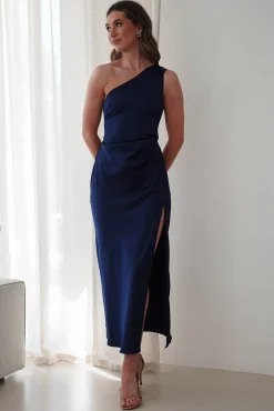 Best Meera Soft Matte Satin Midaxi Dress | Navy Lange Kleider|Maxikleider