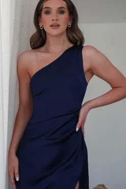 Best Meera Soft Matte Satin Midaxi Dress | Navy Lange Kleider|Maxikleider