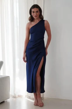 Best Meera Soft Matte Satin Midaxi Dress | Navy Lange Kleider|Maxikleider