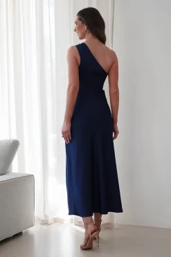 Best Meera Soft Matte Satin Midaxi Dress | Navy Lange Kleider|Maxikleider