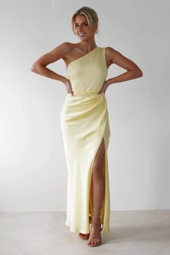 Discount Meera Soft Matte Satin Midaxi Dress | Yellow Lange Kleider|Maxikleider