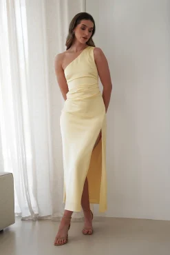 Discount Meera Soft Matte Satin Midaxi Dress | Yellow Lange Kleider|Maxikleider