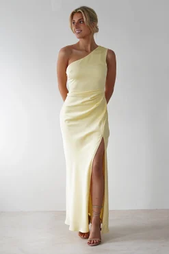 Discount Meera Soft Matte Satin Midaxi Dress | Yellow Lange Kleider|Maxikleider