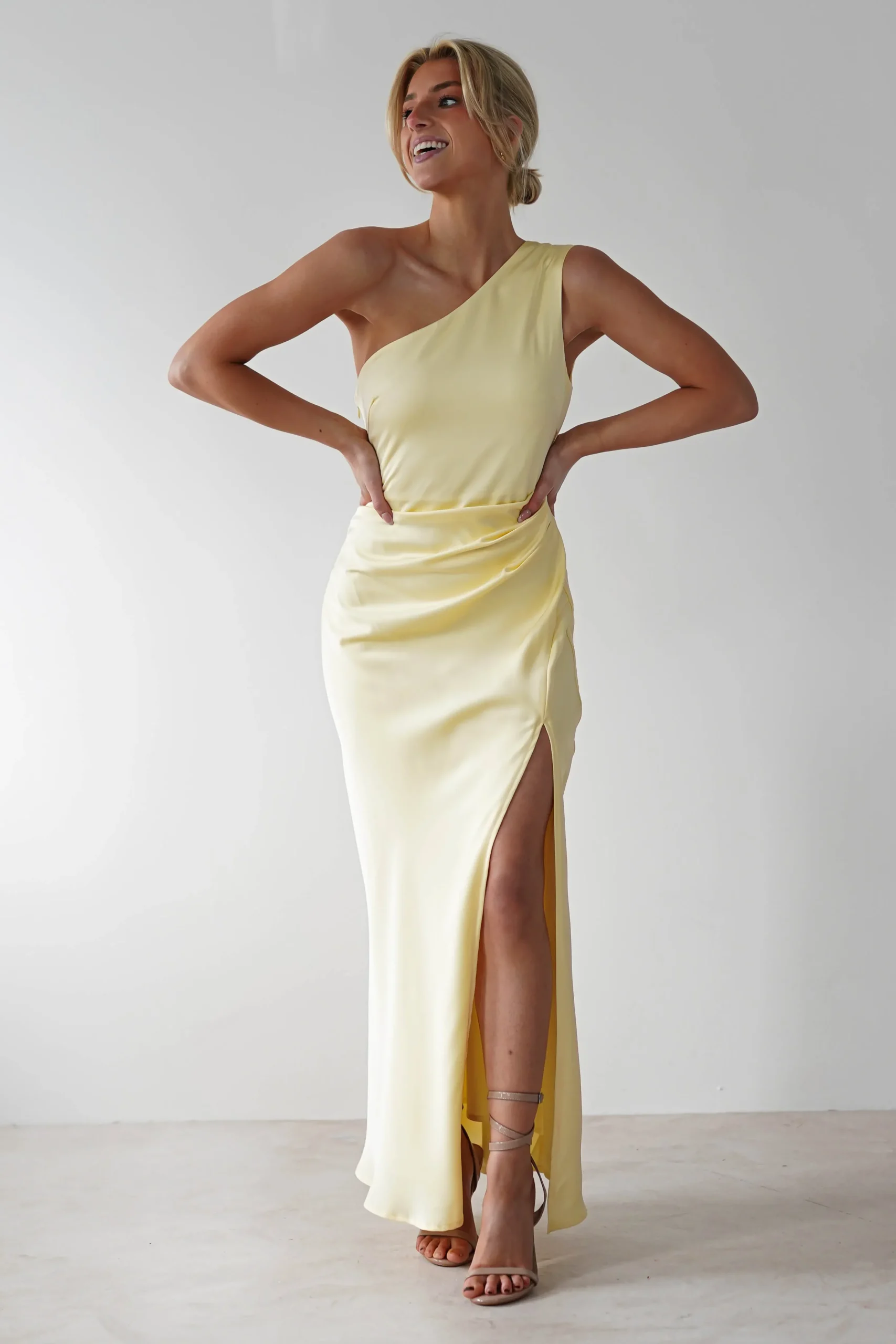 Discount Meera Soft Matte Satin Midaxi Dress | Yellow Lange Kleider|Maxikleider