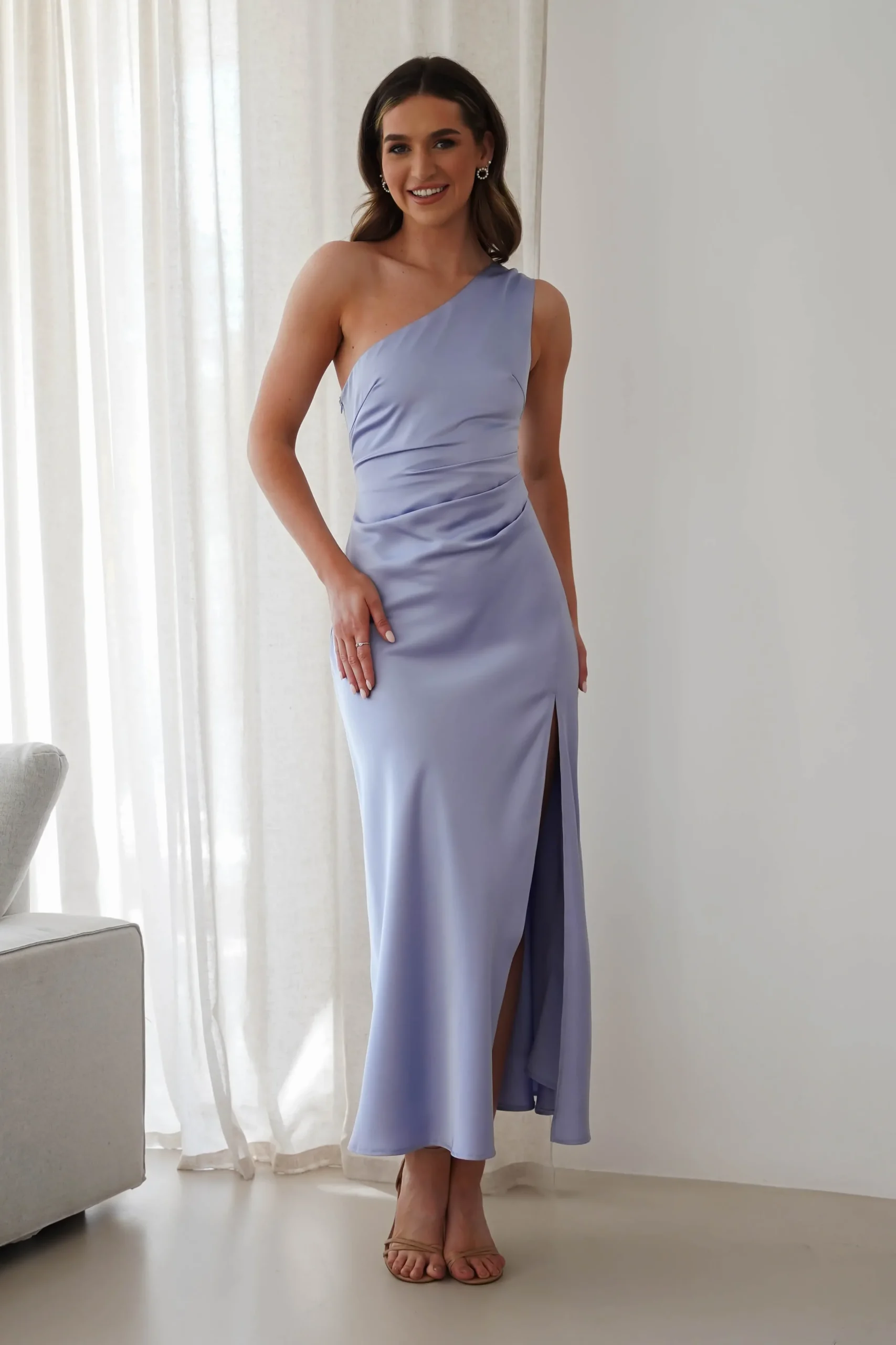 Outlet Meera Soft Matte Satin Midaxi Dress | Periwinkle Blue Lange Kleider|Maxikleider