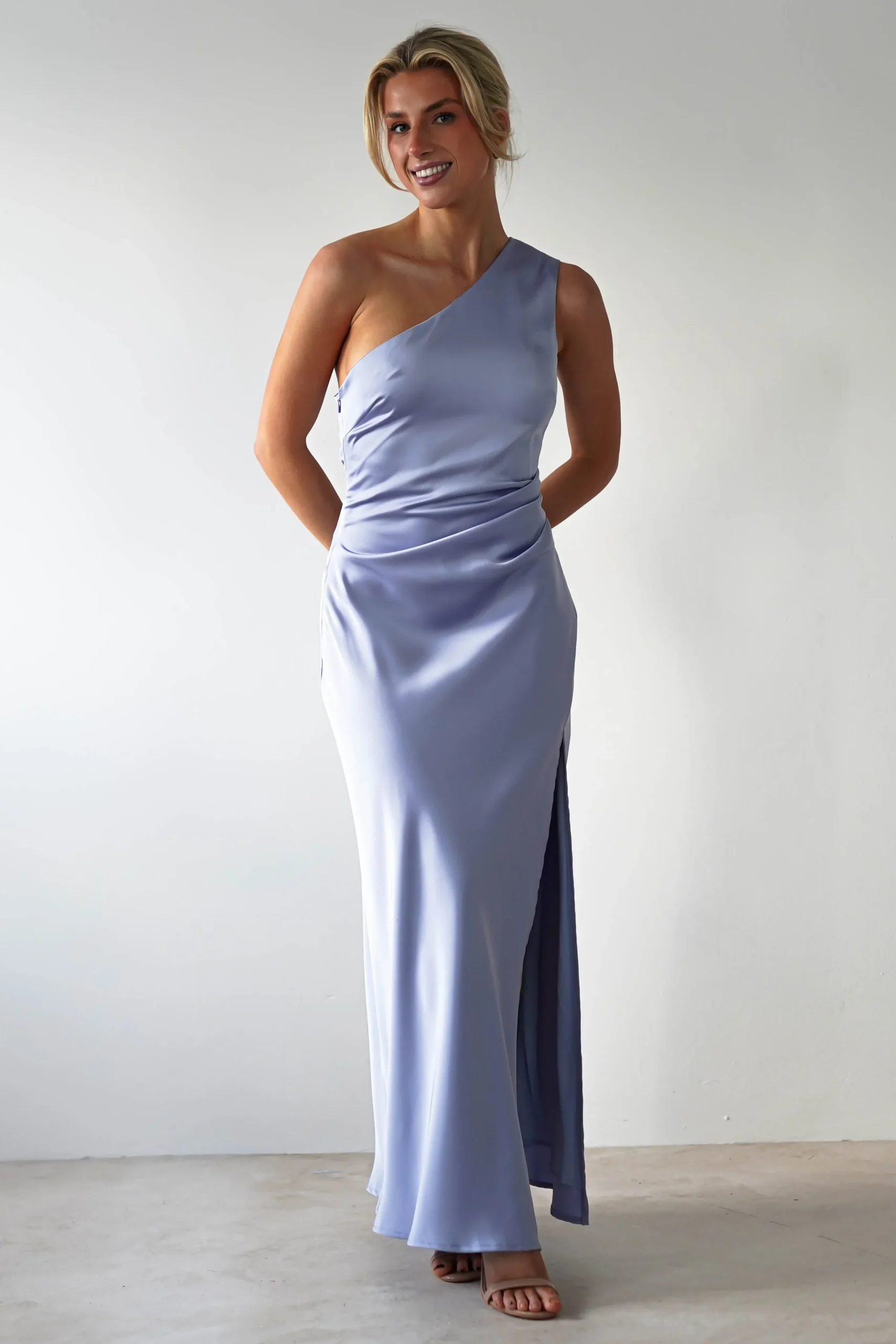 Outlet Meera Soft Matte Satin Midaxi Dress | Periwinkle Blue Lange Kleider|Maxikleider