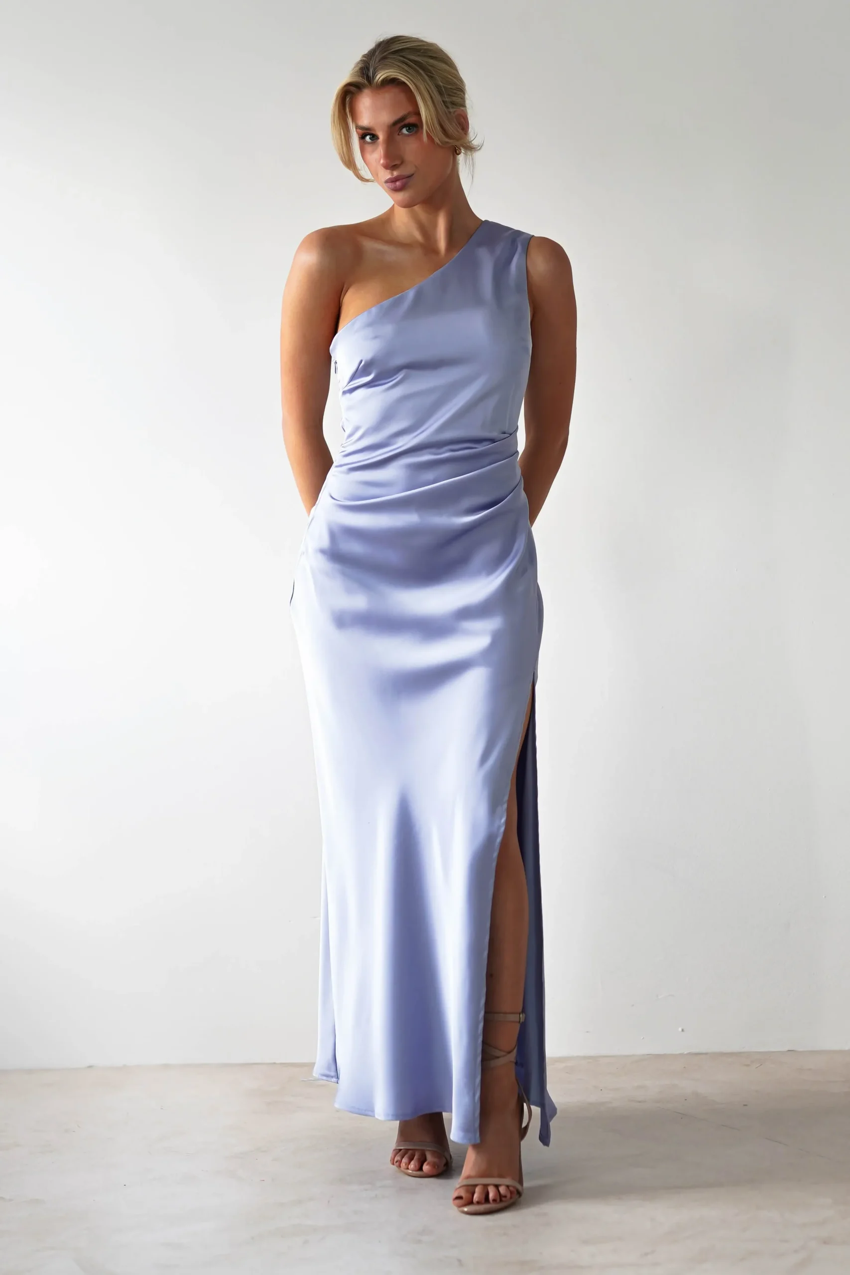 Outlet Meera Soft Matte Satin Midaxi Dress | Periwinkle Blue Lange Kleider|Maxikleider