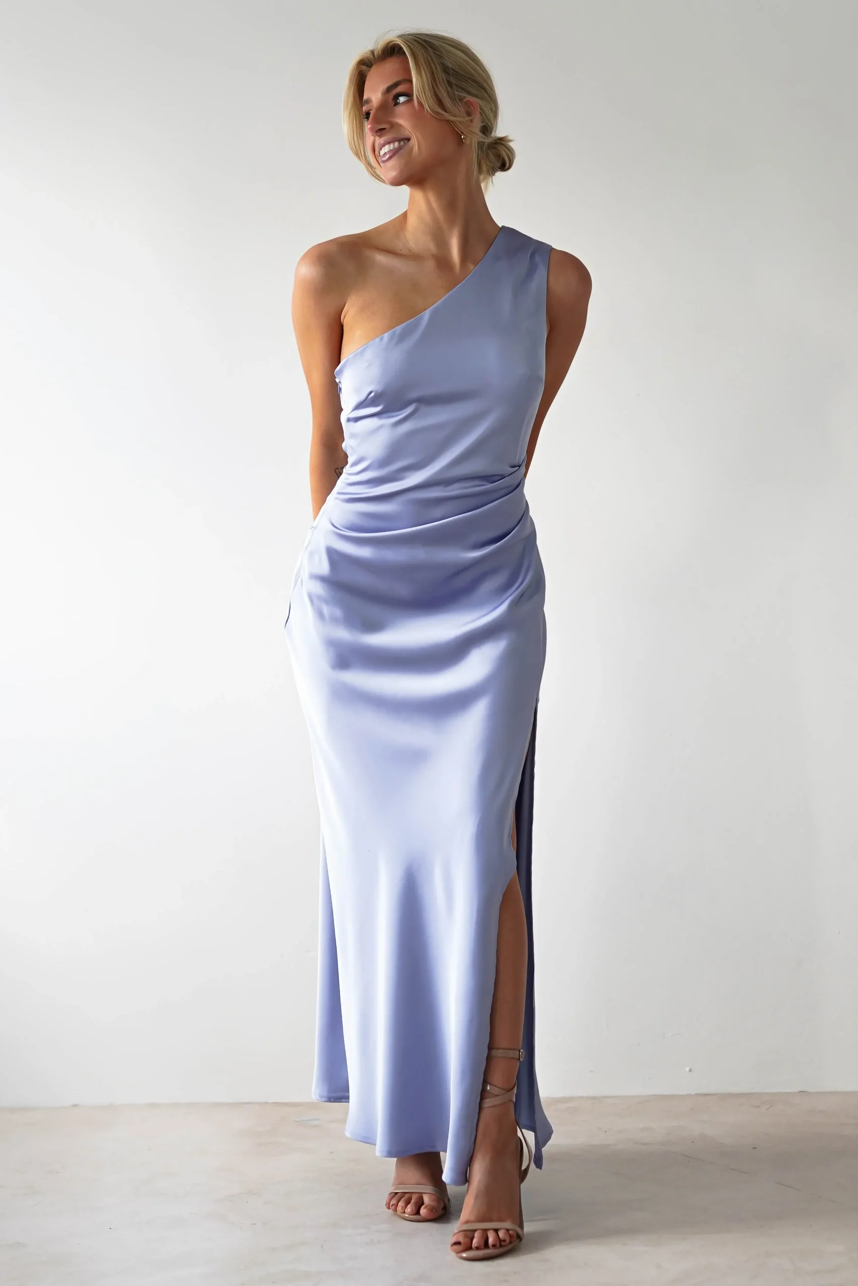 Outlet Meera Soft Matte Satin Midaxi Dress | Periwinkle Blue Lange Kleider|Maxikleider